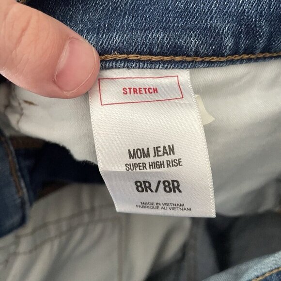 Express Women 8R Medium Wash Distressed Denim Stretch Super High Rise Mom Jean - Picture 9 of 10